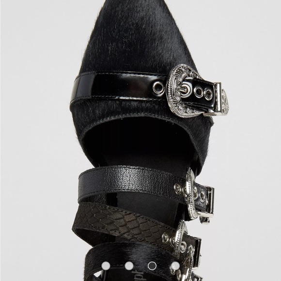 Jeffrey Campbell Psych Multi Buckle Flat Ankle Boots Western Black Suede - 6 - Picture 3 of 16